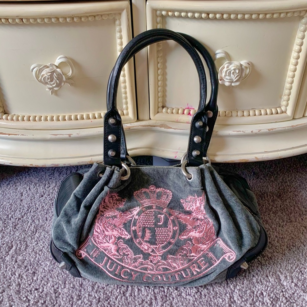 Juicy Couture Pink and Grey Velour Bag